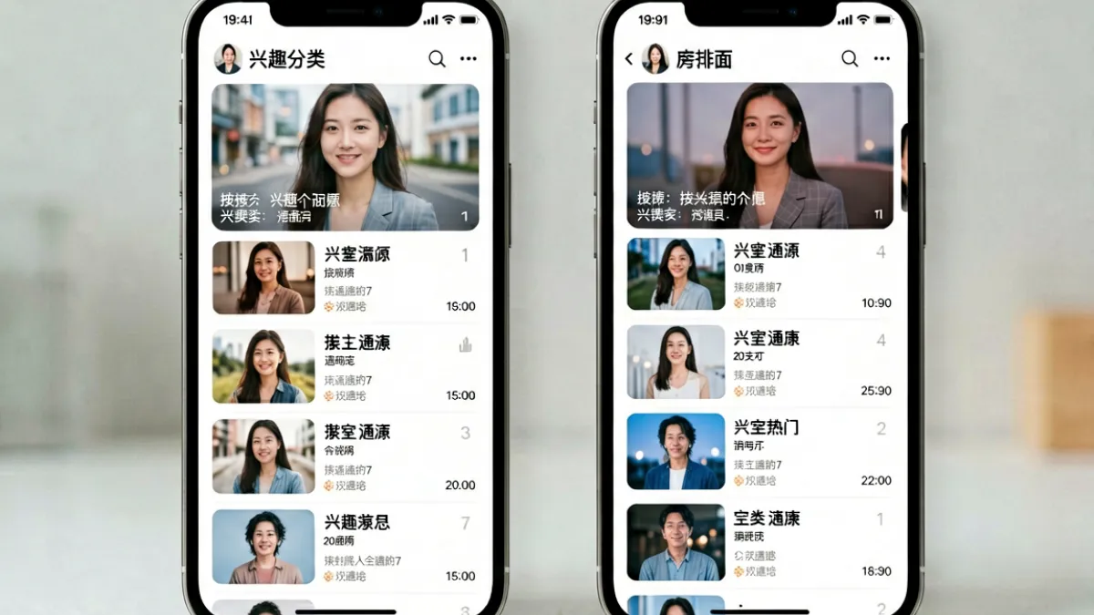 对比图示展示嫩草视频个性化推荐界面与主流平台热门榜单界面的布局差异